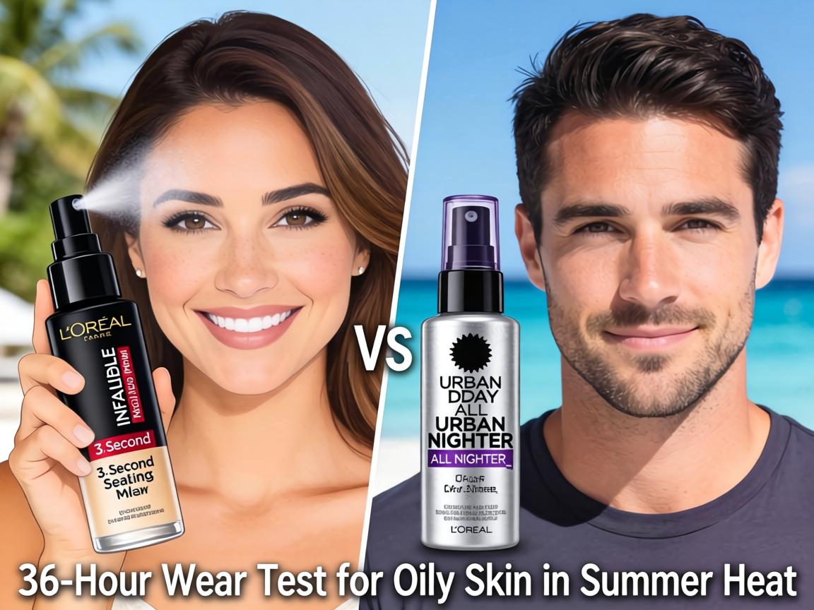 L'Oreal Infallible 3-Second Setting Mist vs Urban Decay All Nighter_ 36-Hour Wear Test for Oily Skin in Summer Heat