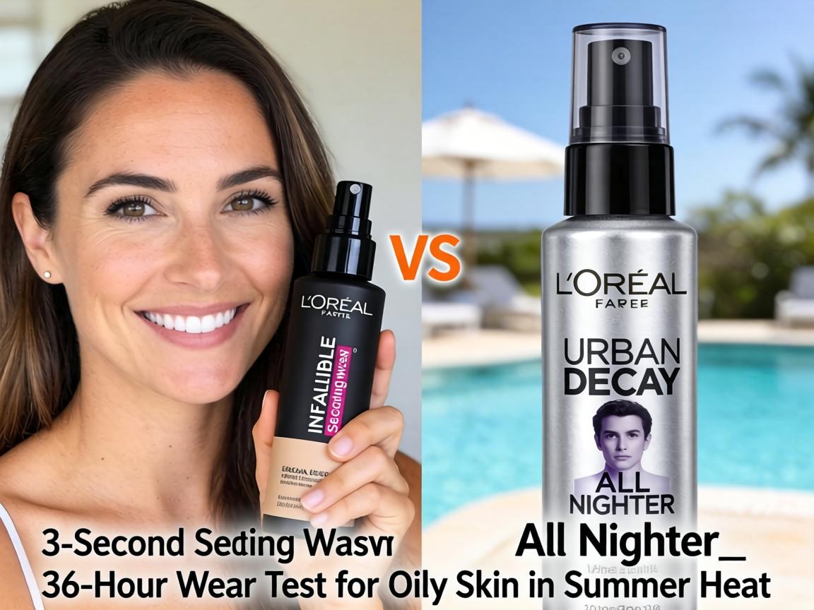 L'Oreal Infallible 3-Second Setting Mist vs Urban Decay All Nighter_ 36-Hour Wear Test for Oily Skin in Summer Heat