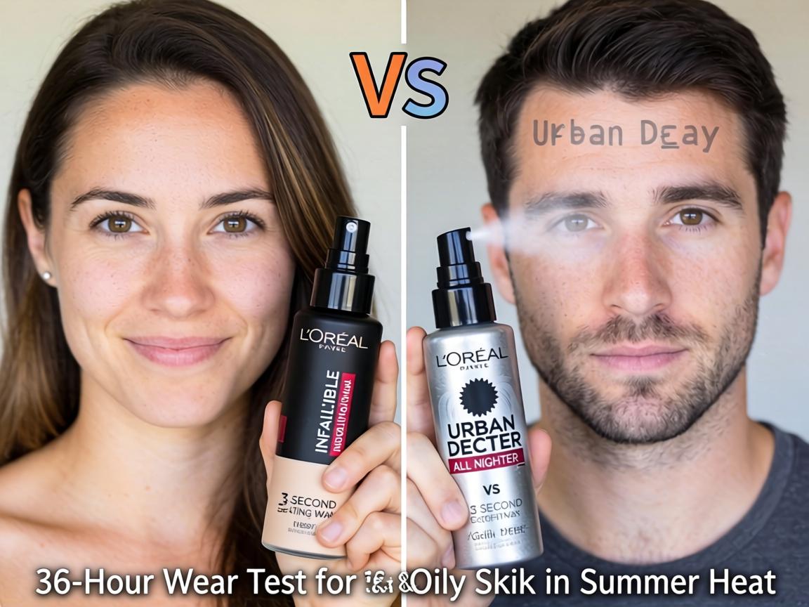 L'Oreal Infallible 3-Second Setting Mist vs Urban Decay All Nighter_ 36-Hour Wear Test for Oily Skin in Summer Heat