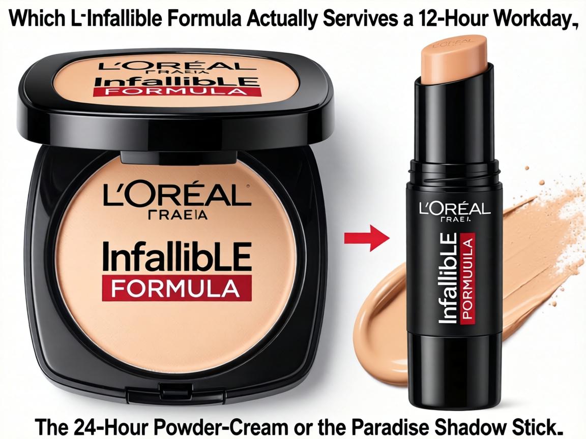 Which L'Oreal Infallible Formula Actually Survives a 12-Hour Workday_ The 24-Hour Powder-Cream or the Paradise Shadow Stick_