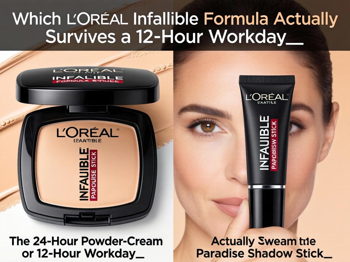 Which L'Oreal Infallible Formula Actually Survives a 12-Hour Workday_ The 24-Hour Powder-Cream or the Paradise Shadow Stick_