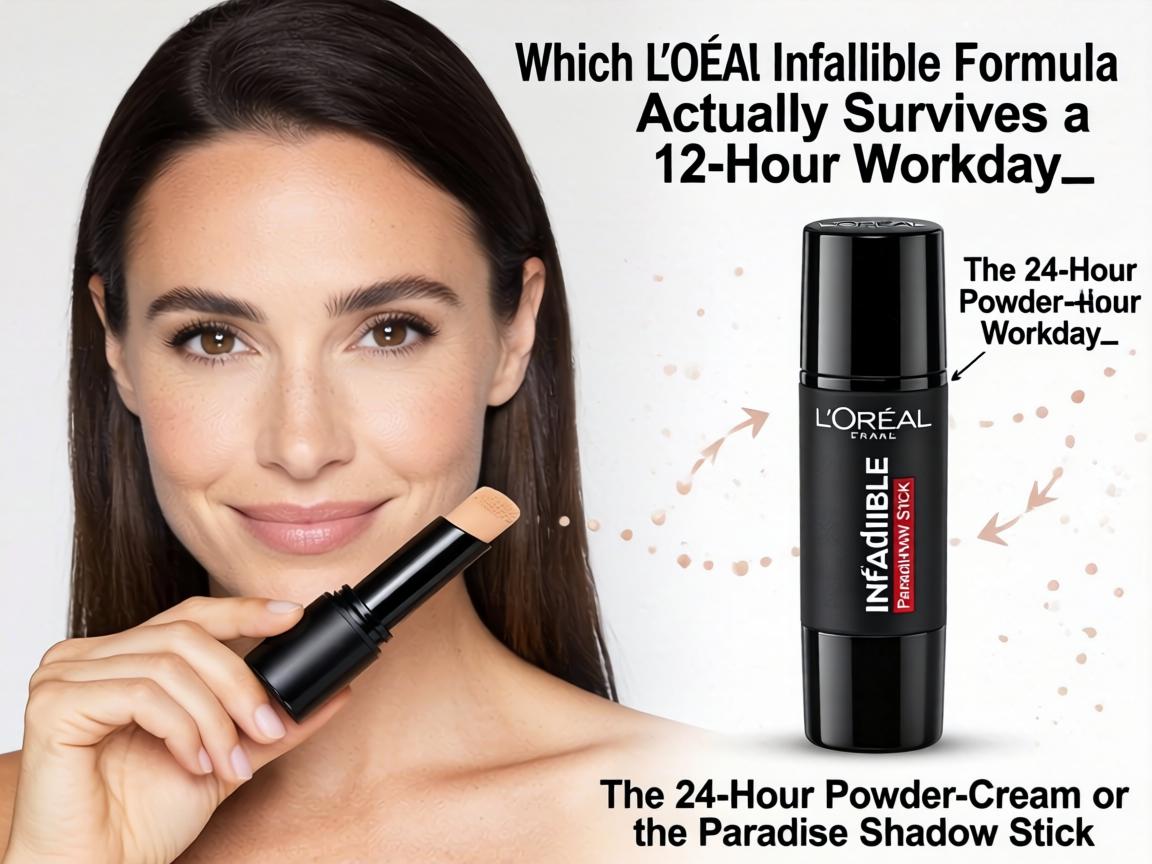 Which L'Oreal Infallible Formula Actually Survives a 12-Hour Workday_ The 24-Hour Powder-Cream or the Paradise Shadow Stick_