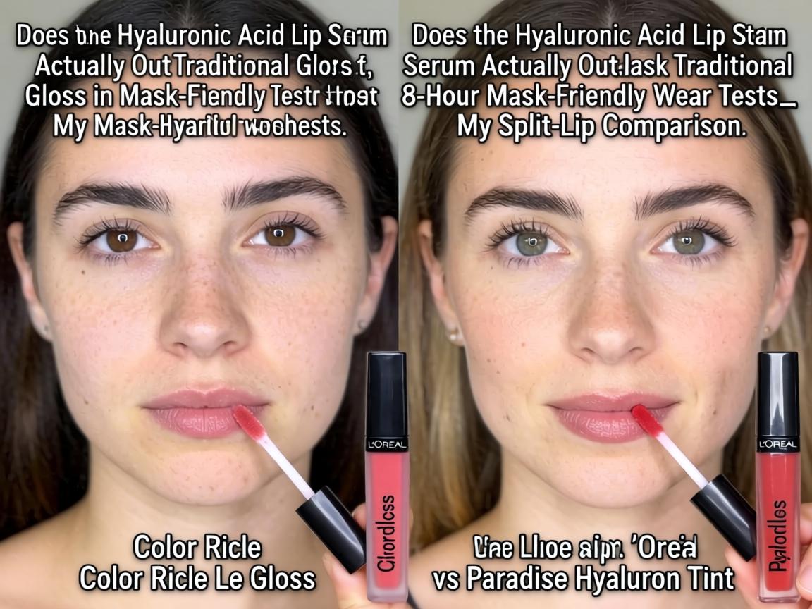 Does the Hyaluronic Acid Lip Stain Serum Actually Outlast Traditional Gloss in 8-Hour Mask-Friendly Wear Tests_ My Split-Lip Comparison of L'Oréal Color Riche Le Gloss vs Paradise Hyaluron Tint