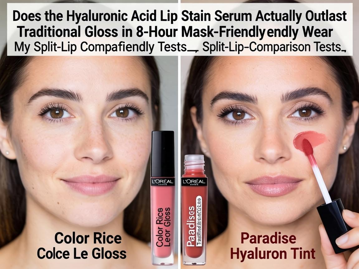 Does the Hyaluronic Acid Lip Stain Serum Actually Outlast Traditional Gloss in 8-Hour Mask-Friendly Wear Tests_ My Split-Lip Comparison of L'Oréal Color Riche Le Gloss vs Paradise Hyaluron Tint