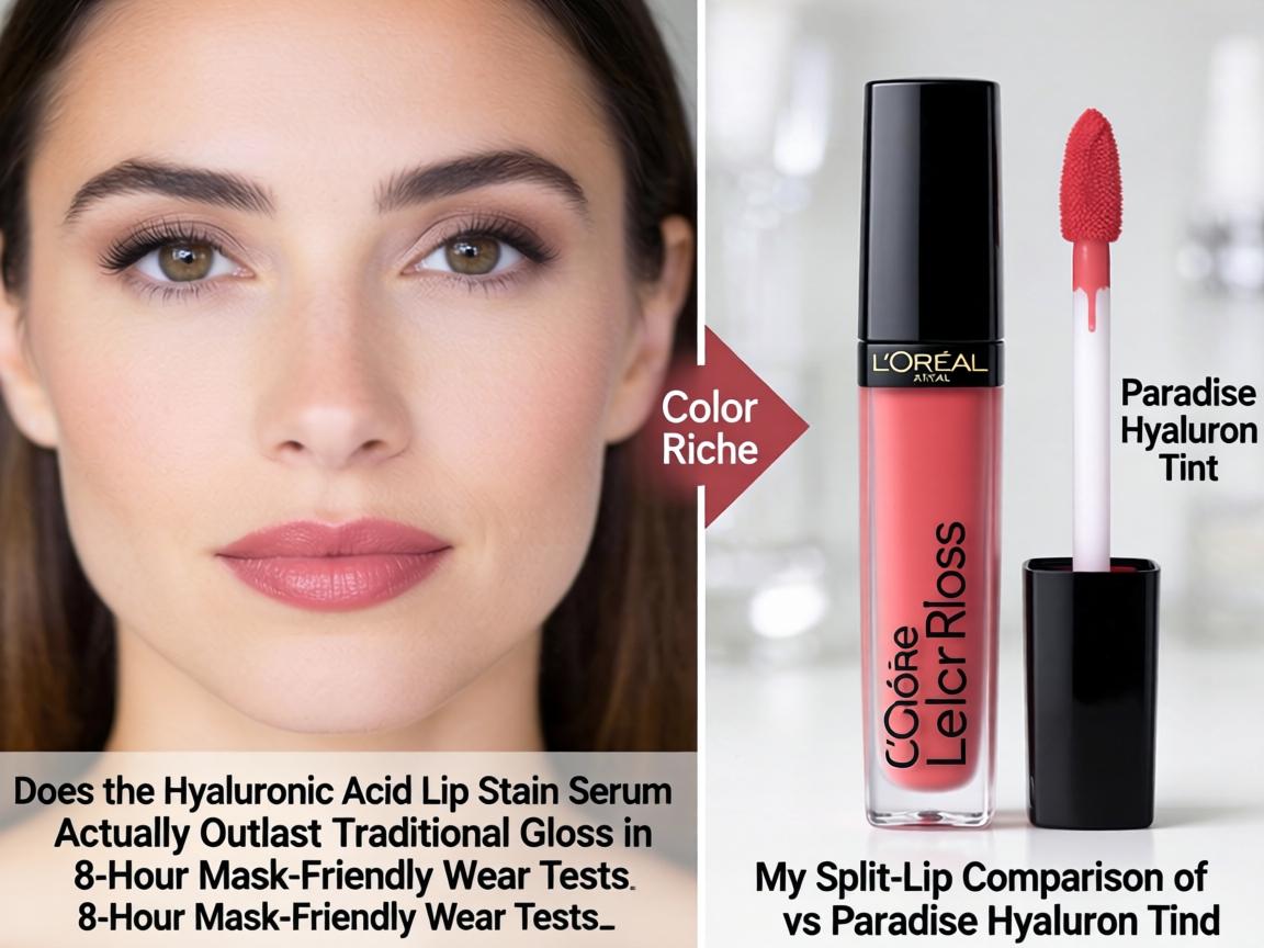 Does the Hyaluronic Acid Lip Stain Serum Actually Outlast Traditional Gloss in 8-Hour Mask-Friendly Wear Tests_ My Split-Lip Comparison of L'Oréal Color Riche Le Gloss vs Paradise Hyaluron Tint